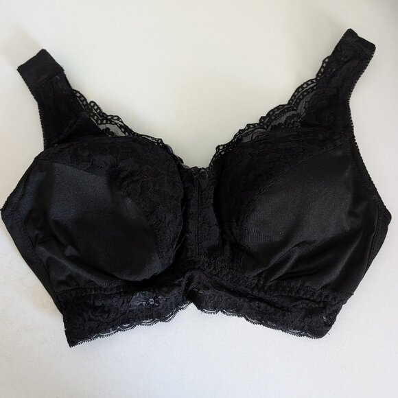 Rhonda Shear Classic Pin-Up Lace Wire Free Leisure Bra with Pads 672P Black XL - Picture 2 of 9